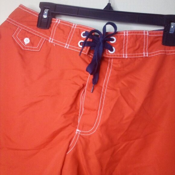 Old Navy Swim Trunks Men M Hook & Loop Closure Button Pocket Coral Orange - Picture 7 of 13